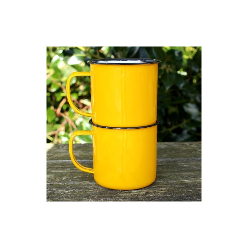 eBuyGB Set of 2 380ml Coloured Enamel Mugs Retro Outdoor