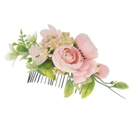 Lucky Summer Bridal Floral Hair Comb Wedding Bridesmaid Flower Greenery Headpiece (Pink)