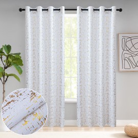 Taisier Home White & Gold Shimmering Geometric Dots Curtains 95" - Light Filtering Decorative Drapes, Set of 2 Gold Foil Print Linen Textured Panels, Unique Glam Design for Living Room Bedroom
