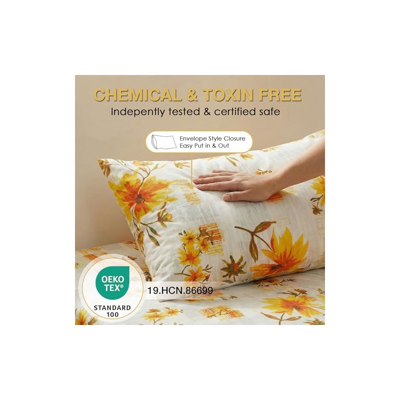 JSD Juego de sábanas con Estampado Floral Amarillo, tamaño King,