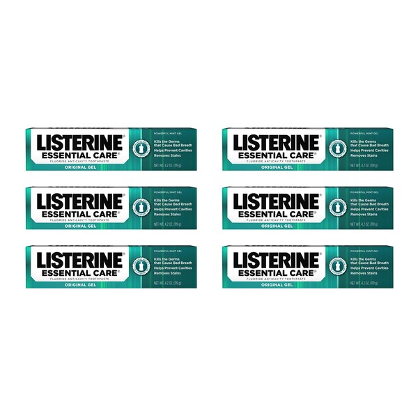 Listerine Essential Care Toothpaste, Bad Breath Treatment, Cavity Prevention, Fluoride Toothpaste; Powerful Mint Flavor, 4.2 oz (Pack of 6)
