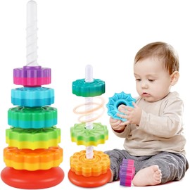 UpAfrik Baby Spinning Stacking Toys for Toddlers 1-3, Spin Toys ABS Plastic and Color Rainbow Design Ring Stacker Montessori Educational Learning Autism Sensory Toys for Boys and Girls Baby