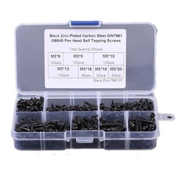 Evwoge 500pcs/Set M3=3MM Diameter Phillips Pan Head Screws Self Tapping Drilling Screws Assortment Kit Carbon Steel 6mm 8mm 10mm 12mm 16mm 18mm 20mm Length