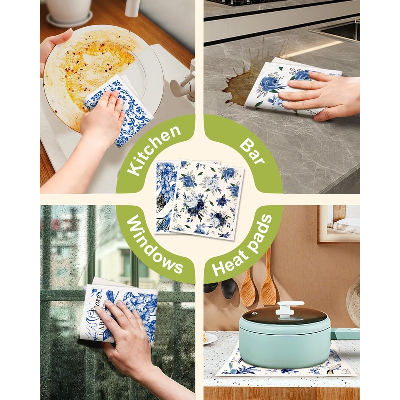 Miss Adola 6 Pack Swedish Dishcloths for Kitchen - Reusable