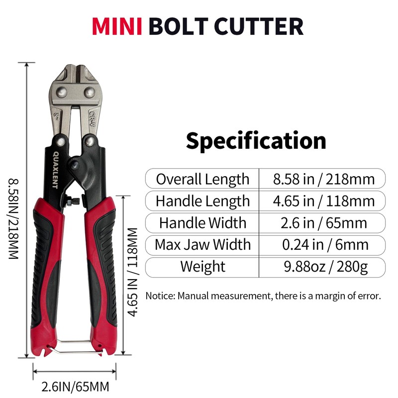 QUAXLENT 8 Inch Mini Bolt Cutter CR-V Blade Heavy Duty