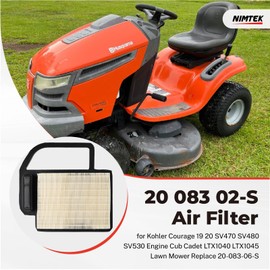 NIMTEK 20 083 02-S 20-083-06-S Air Filter for Kohler Courage 19 20 SV470 SV480 SV530 SV590 SV610 Engine Cub Cadet LTX1040 LTX1045 Lawn Mower Tractor with 52 050 02 Oil filter