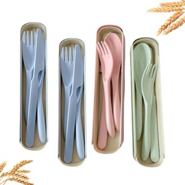 Juegos de Cubiertos Portátiles Utensilios Reutilizables con Estuche, Cuchara, Tenedor y Cuchillo para Trabajo, Escuela, Viaje, Lonchera, Picnic, Campi