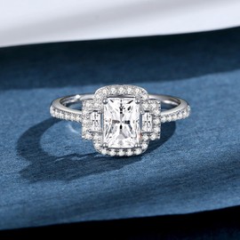 JIEKAYUAN Moissanite Rings for Women 2.6CTTW (2CT Center) Emerald Cut Engagement Rings S925 Sterling Silver Rings for Wife Her Wedding Valentines Anniversary (7)