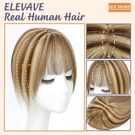 ELEVAVE Hair Toppers for Women Real Human Hair, 360°3D Cover Toppers Pieces for Women with Thinning Crown Wispy Clip in Bangs 10 Inch (P4/27)
