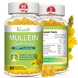 Vazatisi Mullein Gummies, Mullein Leaf Extract with Bromelain, Quercetin, Pine Bark Support Lung Cleanse for Healthy Breathing, 120ct