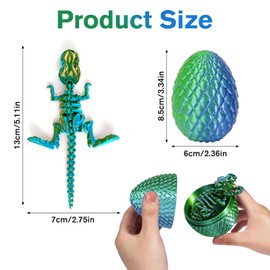 3D Printed Dinosaur Egg with Articulated T-Rex Toy Inside - Fun Fidget Dino Figure, Poseable Figure, Gradient Colour Desk Decor, Stress Relief Gift Idea (Green)