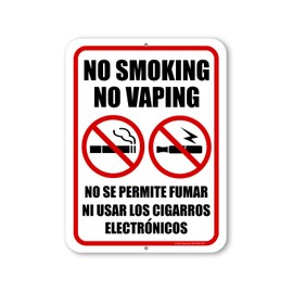Honey Dew Gifts, No Smoking No Vaping, 9 inch by 12 inch, No Smoking Signs for Business, English Español Bilingual Signs, Warning Signs, Signage for Commercial Buildings, HDG-1527