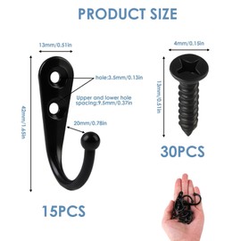 GEU 15 Pcs Single Coat Hooks Black Wall Mounted Hook Single Prong Metal Robe Hook Screw in Wall Cloth Pegs Individual Door Hooks Hanger for Hanging Clothes Towel Hat Bag Key Bathroom Kitchen Bedroom