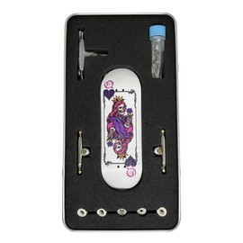 LEEFAI 32mm Pro Fretboard Complete Set, 32 x 96mm Maple Wood Deck with UV Printed Graphics, Pro G4 Finger Skateboard Trucks, Urethane Bearing Wheels, Op3ra V3 Queen of Hearts