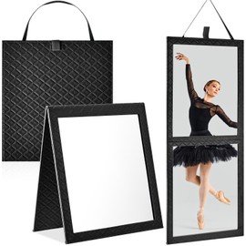 Colingmill Foldable Backstage Mirror with Handle 24.61x 11.22 Inch Leather Folding Hanging Mirror Rectangular for Travel Dance Bag Home Fitness Spa Gift for Dancers(Black)