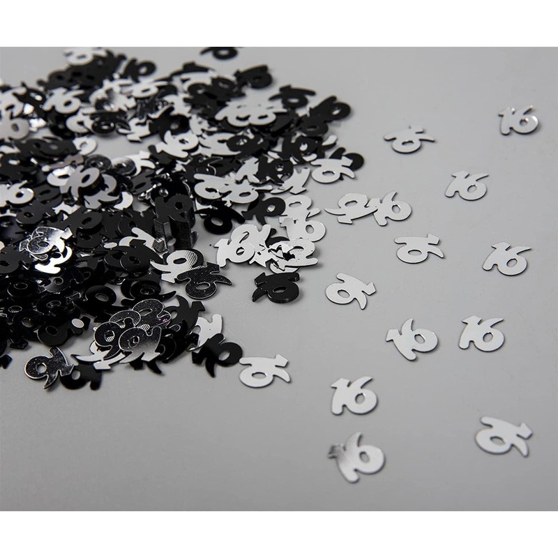 14g Black & Silver 16th Birthday Confetti Foil Metallic Glitz