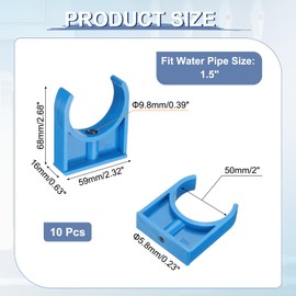 sourcing map 10 Pcs PVC Water Pipe Clamps Clips, 50mm ID U-Shaped Water Pipe Buckles Pipe Tubing Clamps Pipe Support Holder for 1.5" Water Pipe Tubing Hose TV Trays Hanger Support Tubing, Blue