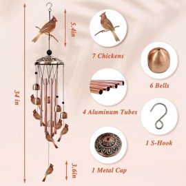 Generic Cardinal Wind Chimes for Outside, Cardinal Gifts for Women Soothing Tones Wind Chime Garden Decor, 34"" Windchimes Outdoors with S Hooks for Yard, Patio or Porch Gifts for Mom, Bronze
