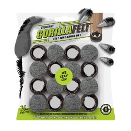 GorillaFelt Chair Leg Floor Protectors/Felt Chair Glides (Set of 16) Tap-On Felt Furniture Pads Guaranteed to Stay On, 1 Inch Round Chair Sliders