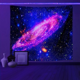 Psyhilar Blacklight Posters for Adults and Teens, Space Galaxy Backdrop UV Reactive, Black Light Tapestry for Boys Room (91 x 71 Inches)
