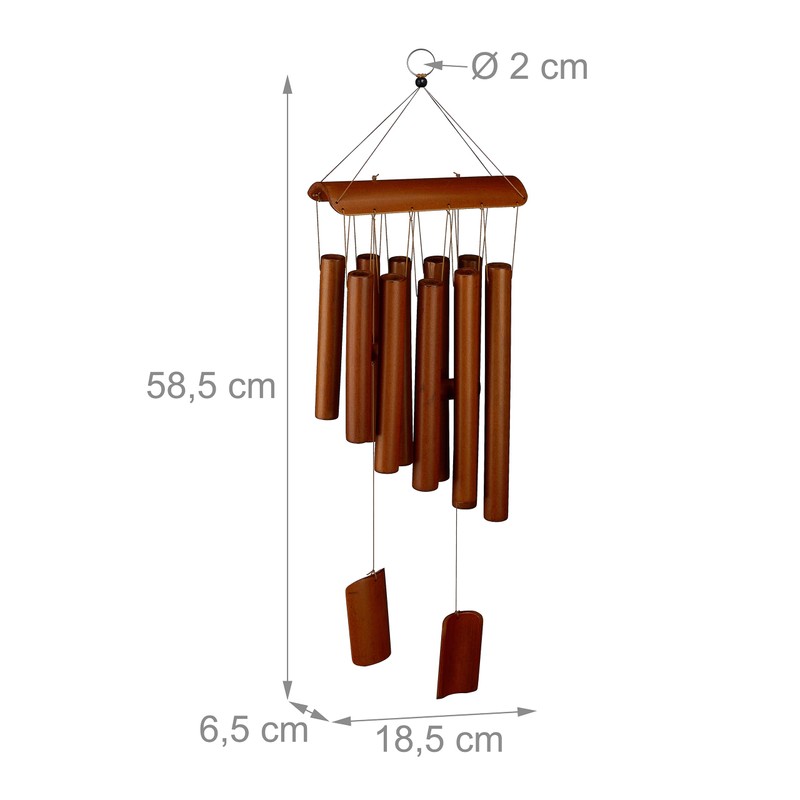 Relaxdays Bamboo Wind Chime, Pleasant Sound, Balcony & Garden, Hanging