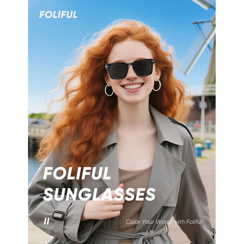 Foliful Womens Square Sunglasses, Classic Retro Shades Sunglasses for Women,