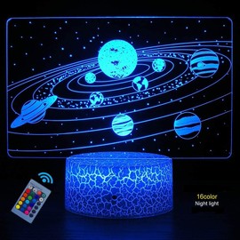 Optical Illusion 3D Planet Star Night Light 16 Colours Different Remote Control USB Power Touch Switch Decor Lamp LED Lamp Table Children Brithday Christmas Gift