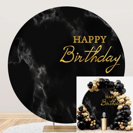 OERJU Marble Birthday Round Backdrop Cover Abstract Black Marble Texture Circle Backdrop Cover Adults Men Birthday Party Decorations Photography Background Portrait Photo Studio Props 6.5x6.5ft
