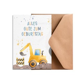 Bagger Geburtstagskarte - Alle gute zum Geburtstag - A6 Postkarte - Karte Geschenk Baustelle (Karte + Umschlag)
