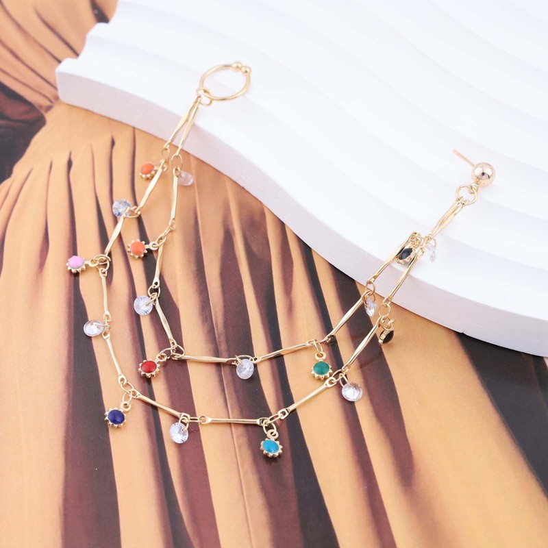 Atentuyi Boho Nose Ring Chain to Ear Gold Double Dangle