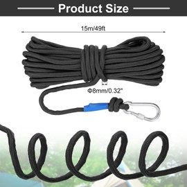 Rebower Nylon Anchor Rope with Hook,5/16"x49ft Hollow Braided Polypropylene Rope Cord Floating Line Boat Ropes,[for Docking Pool]-Black