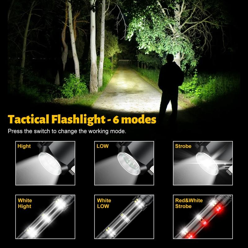 Strong Light Flashlight, 10 In 1 Multifunctional Safety Hammer 6000LM