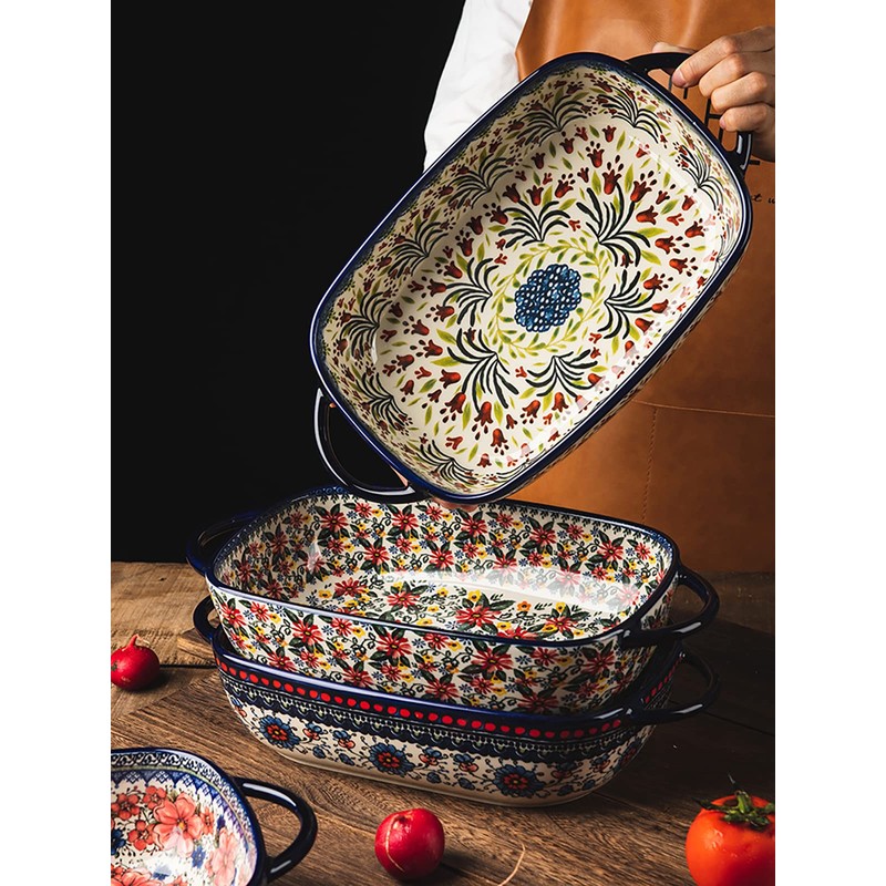 Bicuzat Vintage Style Pottery Bakeware Ceramic Casserole Dish Baking Pan