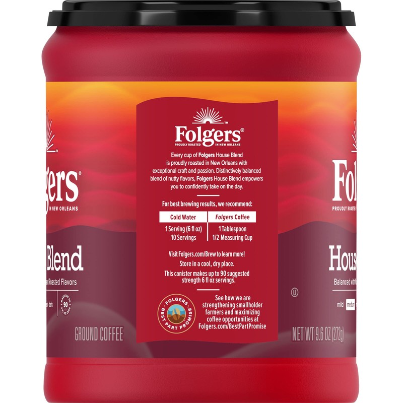 Folgers House Blend Ground Coffee, Medium Roast, 9.6 Ounce