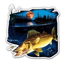 Walleye Fishing - 12" Vinyl Sticker Waterproof Decal