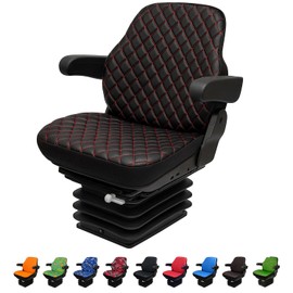 Binbir Trend Heavy Duty Tractor Seat Cover for Cabinet Tractors Without Headrest, Forklift Seat Cover, Camuflage Pattern, 8 Colors (Black Leather - Red Stitches)
