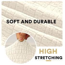 H.VERSAILTEX 100% Waterproof RV Dinette Cushion Covers - Washable Replacement Seat Covers With Elastic Jacquard Couch Cover - Crizzle Pattern (1 Backrest & 1 Bench Cover, Ivory)