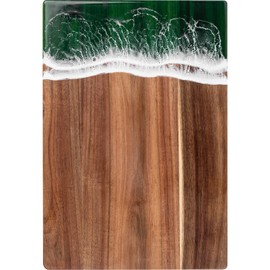 maudibozz Charcuterie Acacia Wood Resin Spliced Board Resin Wave Pattern Cutting Board Cheese Meat Vegetable Steak Cutting Boards Serving Board (green)