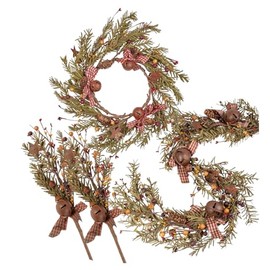 Factory Direct Craft Artificial Rustic Bells Pip Berry and Pine Garland Wreath and Sprays Set for Christmas and Farmhouse Decorating (42 Inch Garland, 11 Inch Dia Wreath)