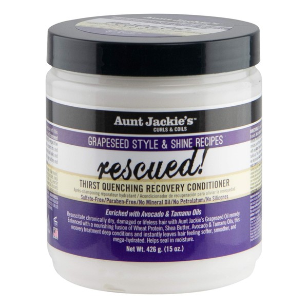 Aunt Jackie's Grapeseed Style and Shine Recipes Rescued Thirst Quenching Hair Recovery Conditioner Repair Treatment, Seals in Moisture, 15 oz