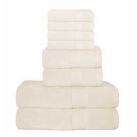 GLAMBURG Ultra Soft 8-Piece Towel Set - 100% Pure Ringspun Cotton, Contains 2 Oversized Bath Towels 27x54, 2 Hand Towels 16x28, 4 Wash Cloths 13x13 - Ideal for Everyday use, Hotel & Spa - Ivory Cream