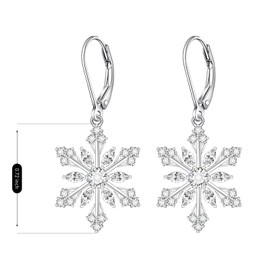 Snowflake Earrings for Women Sterling Silver Christmas Snowflake Earrings Dangle Drop Jewelry Winter White Leverback Christmas Gifts