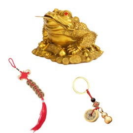 DVOFU 3Pieces Feng Shui Money Frog Set Chinese Gourd Keychains Money Frog Chinese Knot Lucky Coins for Wealth and Success Prosperity Home Decoration Gift