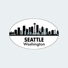 fagraphix Oval Skyline of Seattle Washington Sticker Decal Self Adhesive WA Space Needle 1.25" Wide