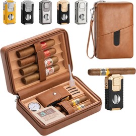 Thejze Handmade Cigar humidor, This humidor is Made of Premium Hardwood and Lined with Cedar Wood to Ensure Optimal Humidity Retention and Protect Your Precious Cigar, Random Cigar Lighter Color.