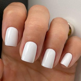 Short Square White False Nails - Glossy Pure Color Collection Press on Nails - 24Pcs Full Cover Acrylic Stick on Nails for Women and Girls