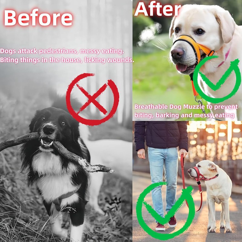 2Pcs Muzzle Leash for Heavy Pullers, Dog Over Mouth Training