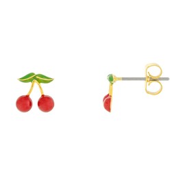 18K Gold Dipped Fruit Stud Earrings - Cute Everyday Post Studs for Women - for Her (Cherry Studs)