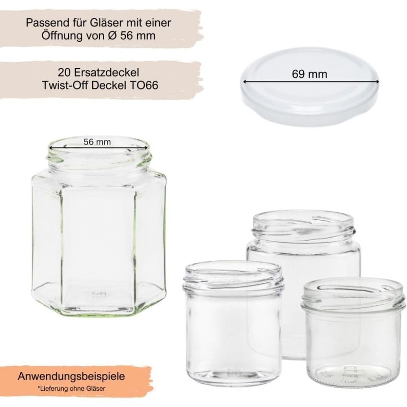 mikken 20 Lids, TO 66/6.9 cm for Jam Jars, Twist-Off