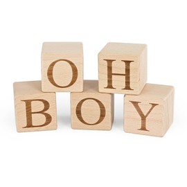 ZOUYEE “OH BOY” Wooden Letter Blocks — Small 2″ Cubes (5 cm, Set of 5) — Table Décor & Photo Props for Baby Shower/Gender Reveal — Not a Large Sign